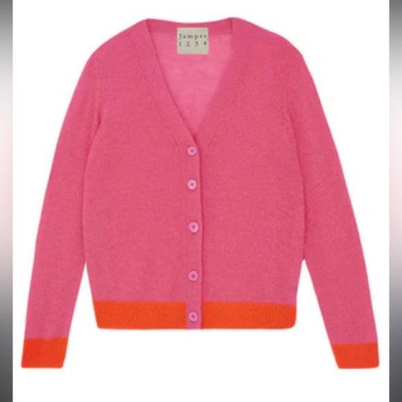 Jumper 1 2 3 4 Candy Neon 100% cashmere Contrast Cardigan sweater 20548 - Picture 1 of 8